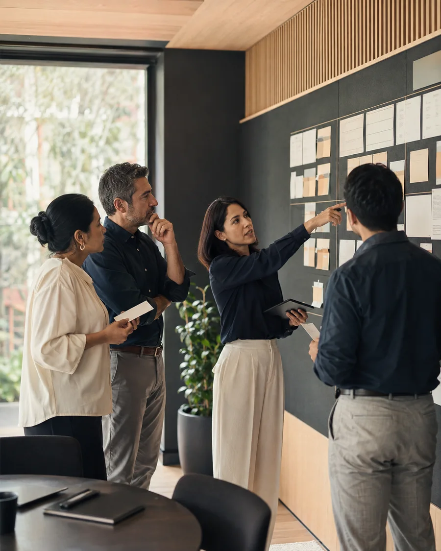 Equipo alineando prioridades frente a una planificación de trabajo